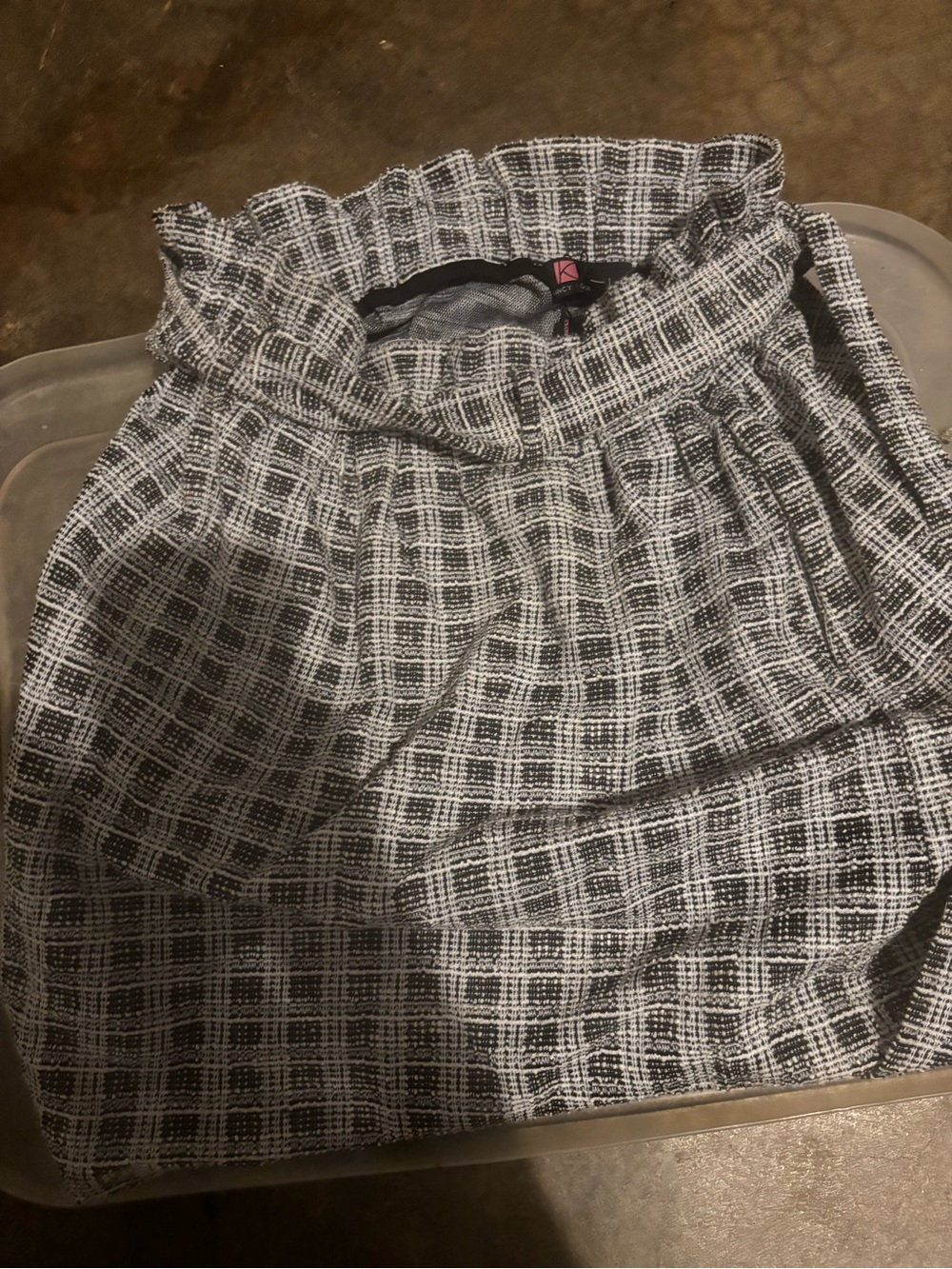 Womens Black and White Plaid Paperbag Waist Skirt